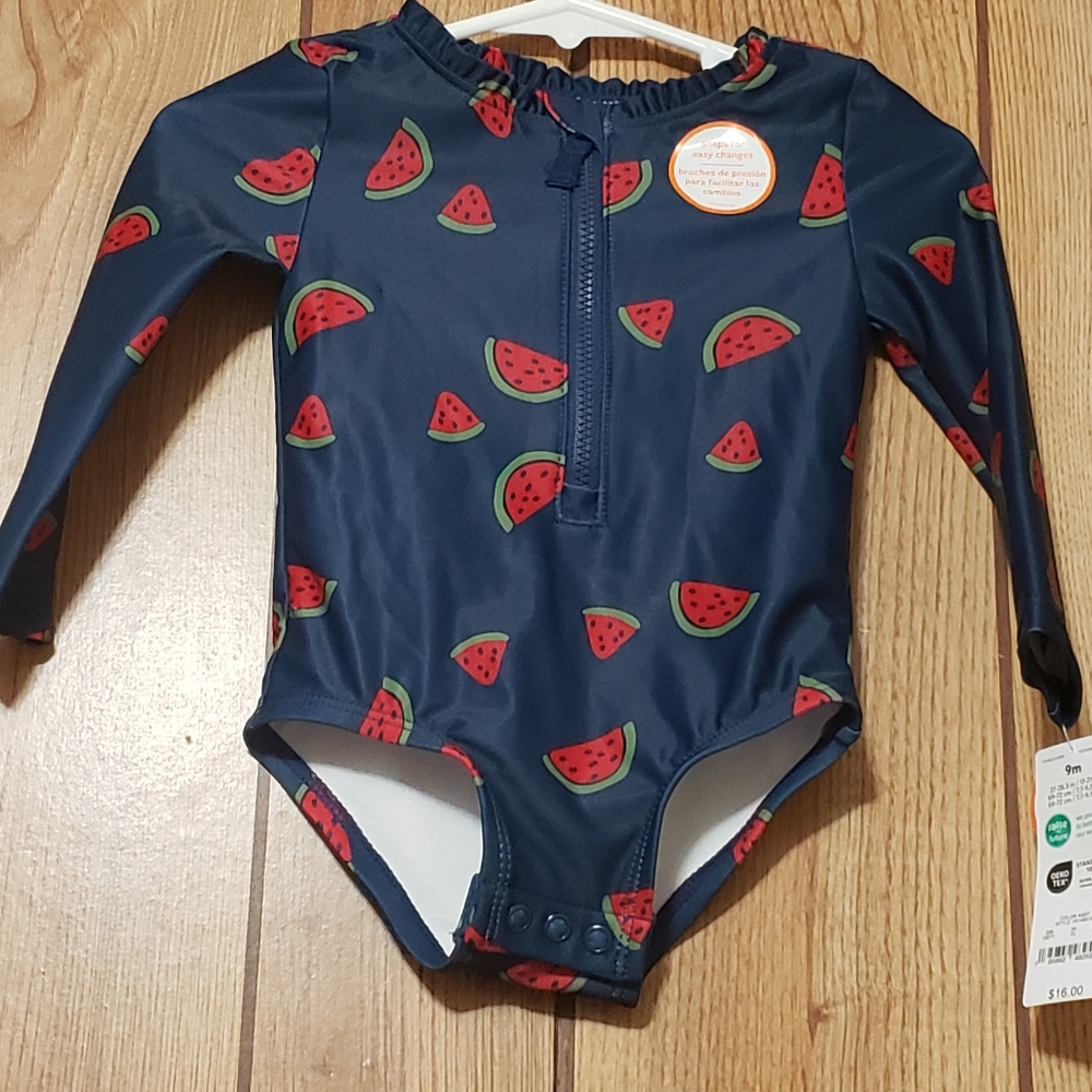Kids Lg Slv swim suit with watermelons size 6M & 9M UPF 50+ Sun Protection New
